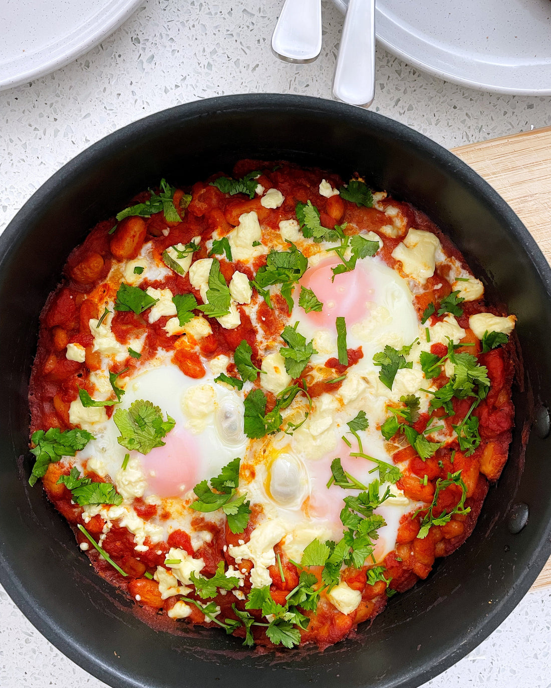 Baked Eggs with Spicy Homemade Beans